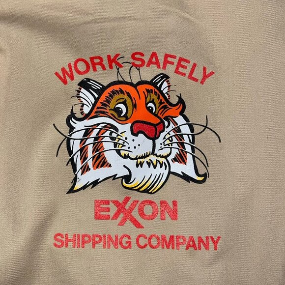 EXXON SHIPPING Co USA Beige Jumpsuit Coveralls Overalls Tiger Logo Vintage - Picture 1 of 6
